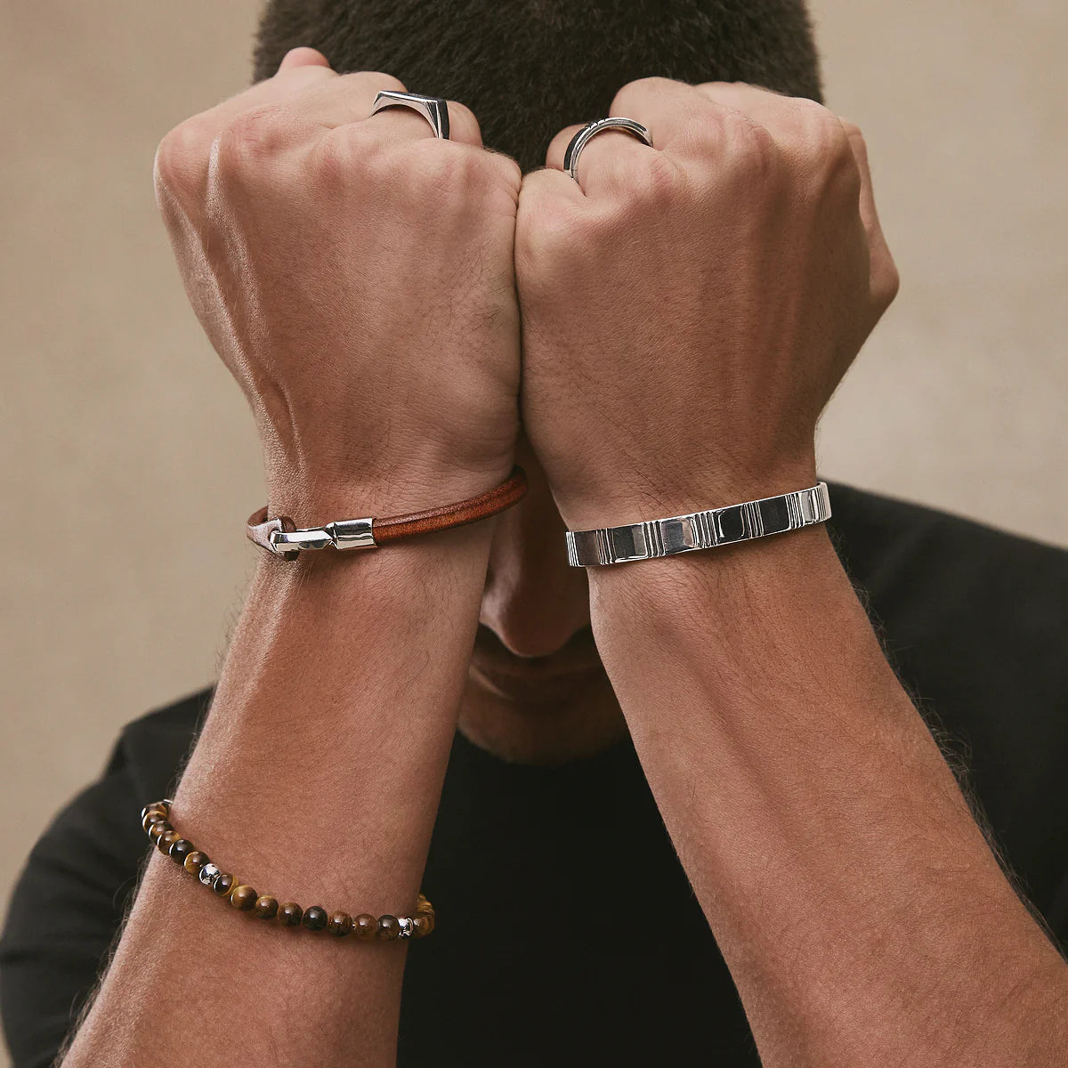 Apollo Men's 6mm Tiger Eye & Steel Elasticated Stretch B9067