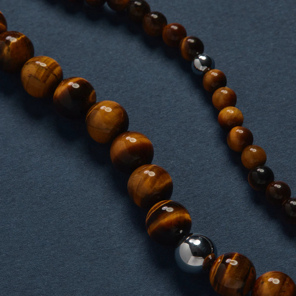 Apollo Men's 6mm Tiger Eye & Steel Elasticated Stretch B9067