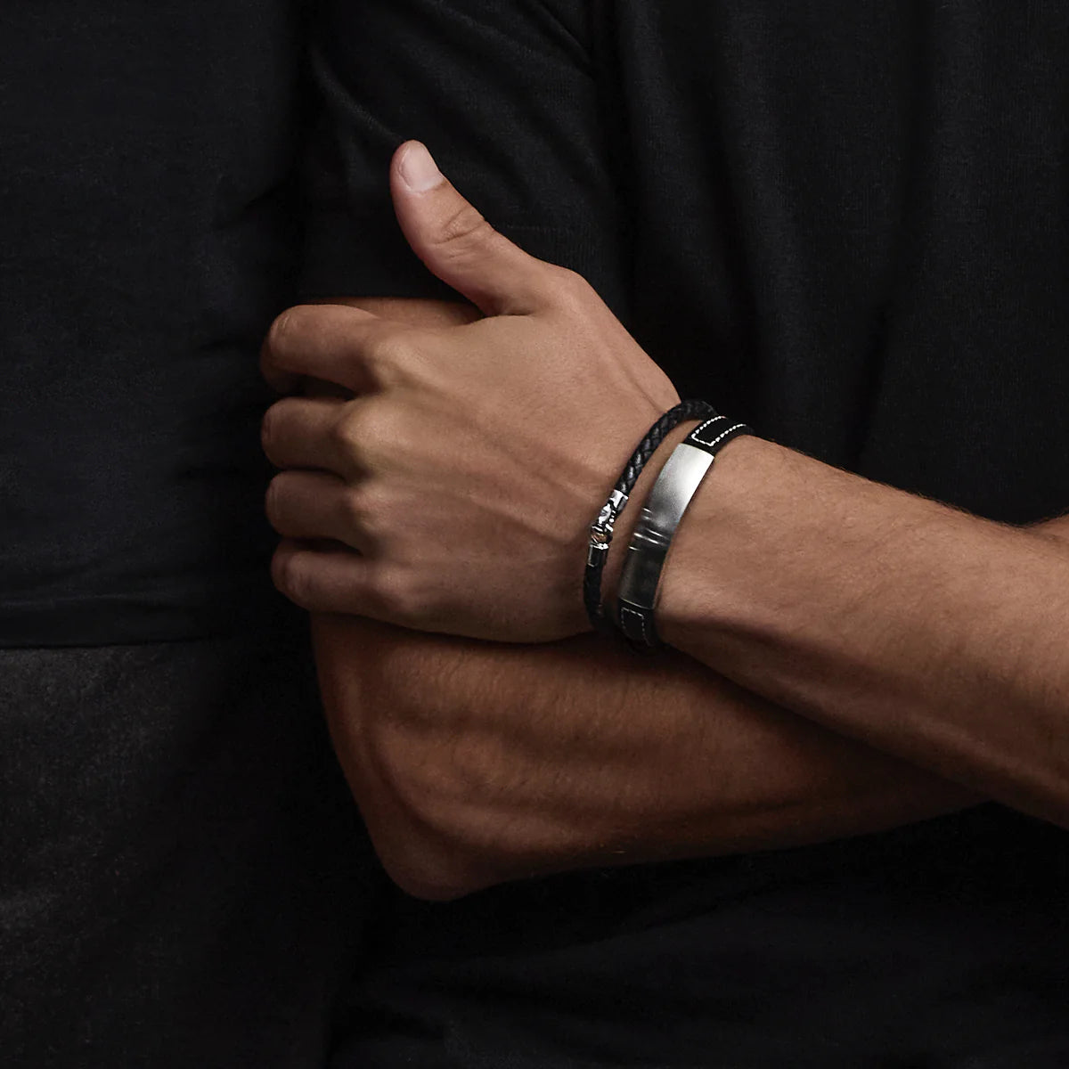 The Mariner Men’s Plaited Leather and Steel Bracelet B9016-21