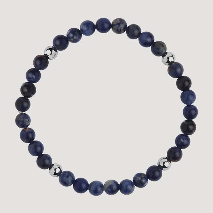 Apollo Men's 6mm Sodalite & Steel Elaticised Stretch Bracelet B9068
