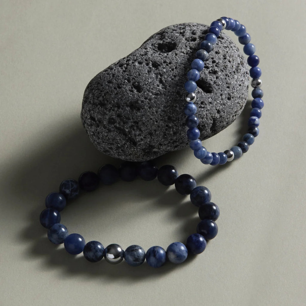 Apollo Men's 10mm Sodalite & Steel Elasticised Stretch Bracelet B9072