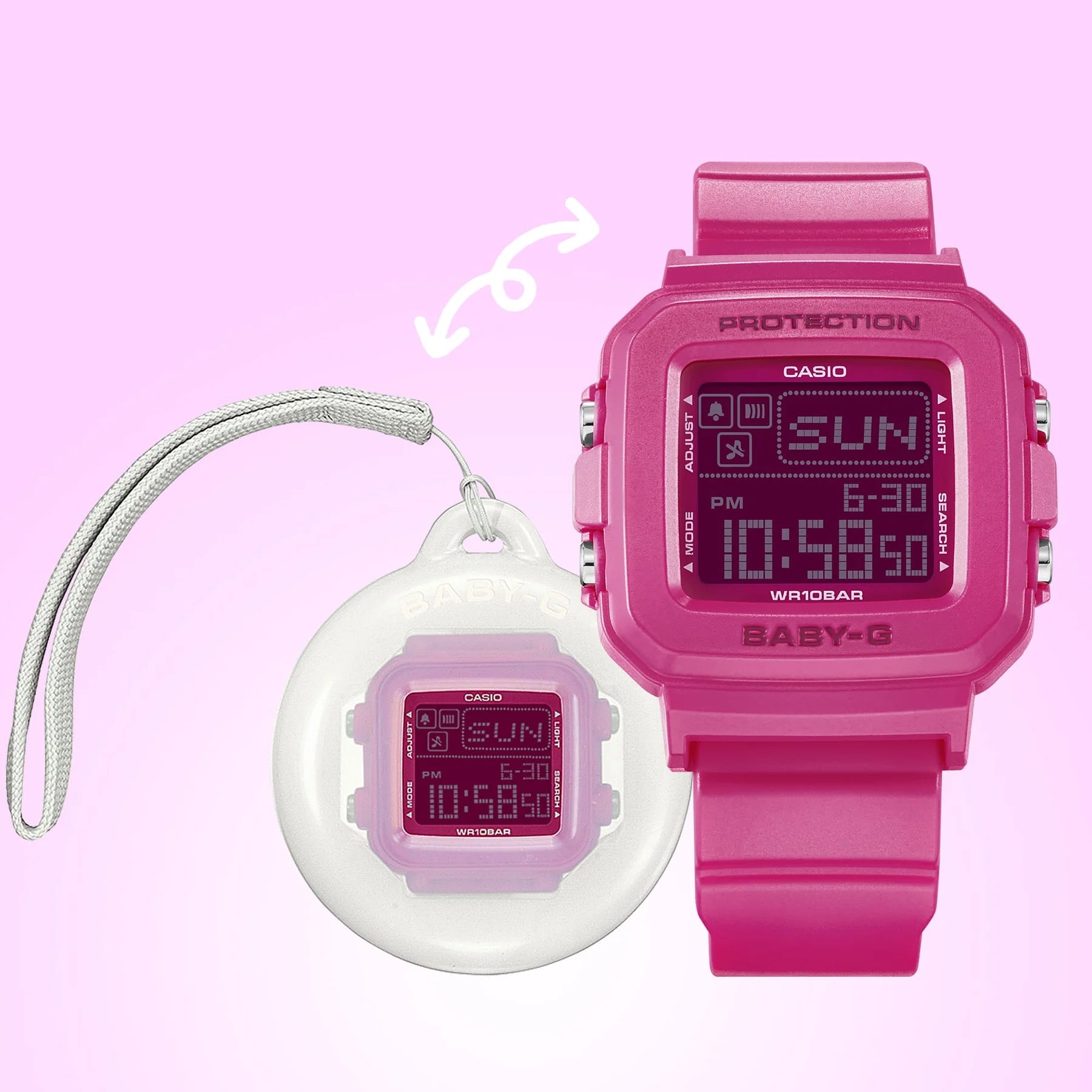CASIO baby G dig Y2K holder set 100m, pink band, white holder BGD10K-4D