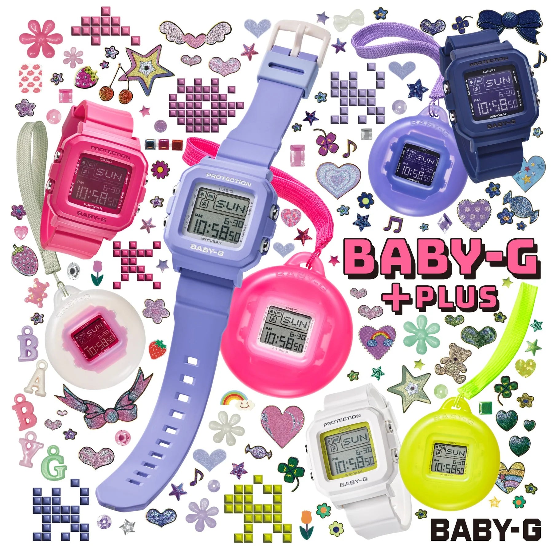 CASIO baby G dig Y2K holder set 100m, pink band, white holder BGD10K-4D