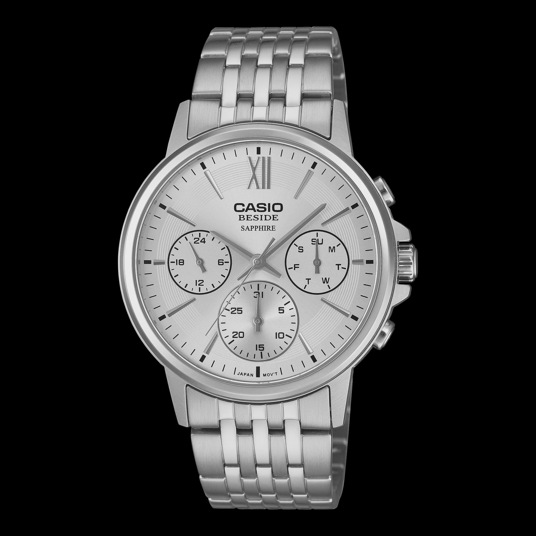 Casio Beside Chrono, WHite Dial, S/Steel Band BMS300D-7A