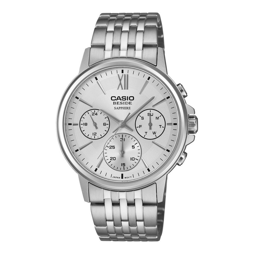 Casio Beside Chrono, WHite Dial, S/Steel Band BMS300D-7A
