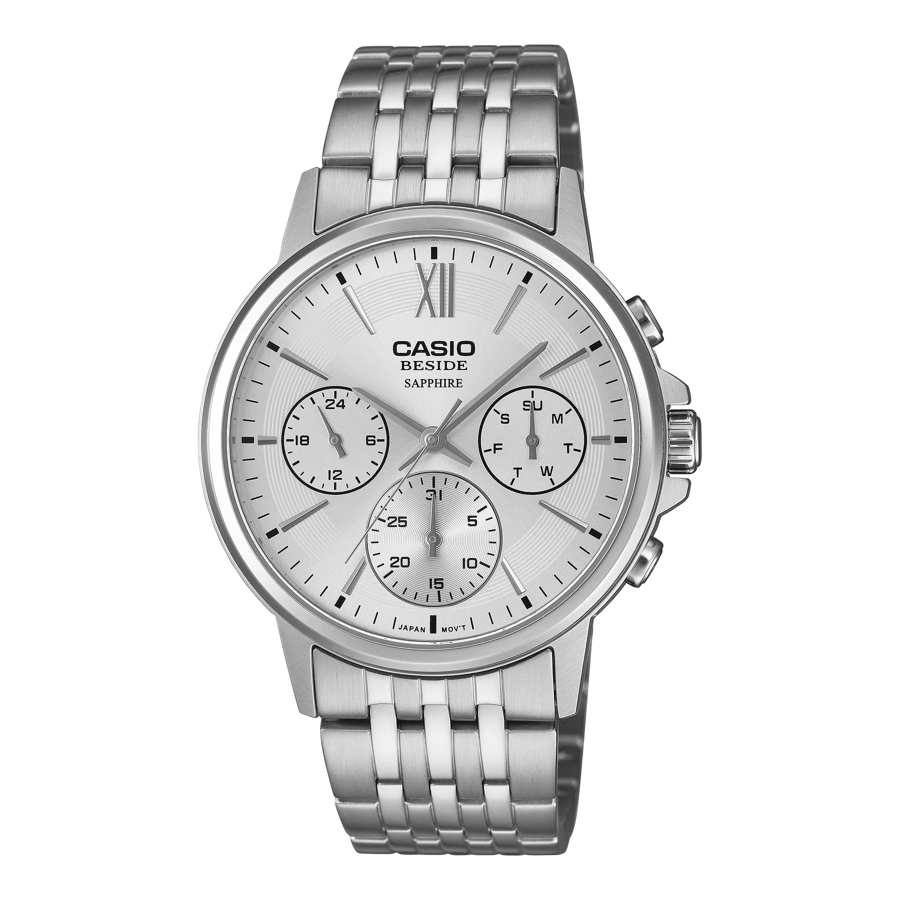 Casio Beside Chrono, WHite Dial, S/Steel Band BMS300D-7A