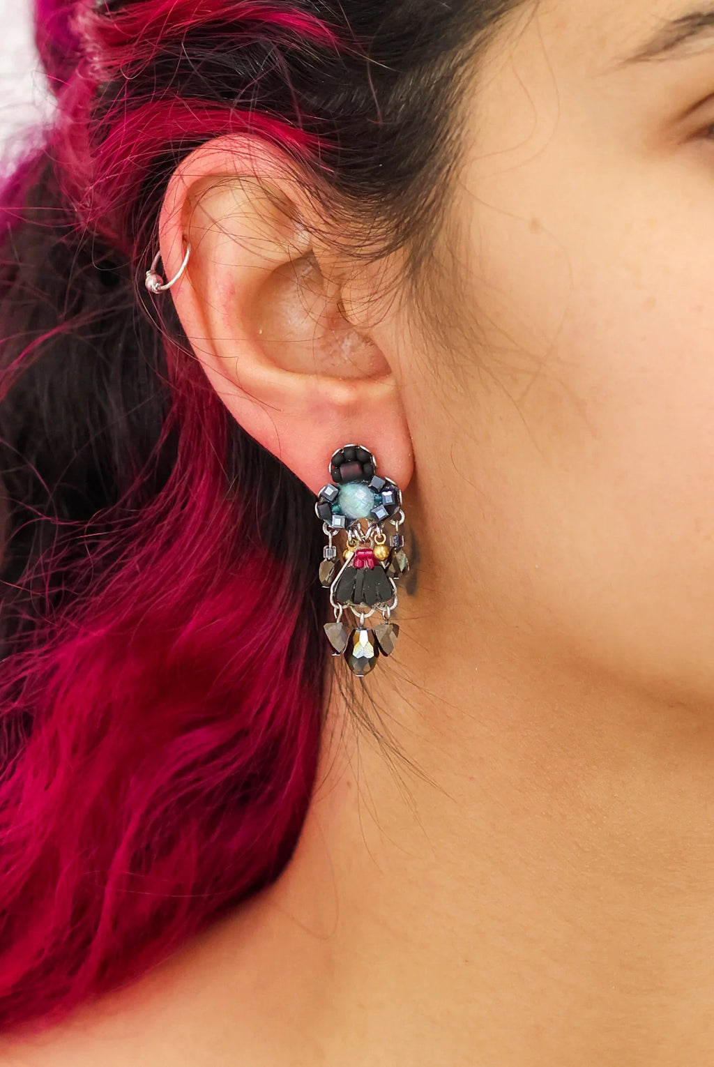 Obsidian Set, Black Beaded Earrings, Ebony C2376