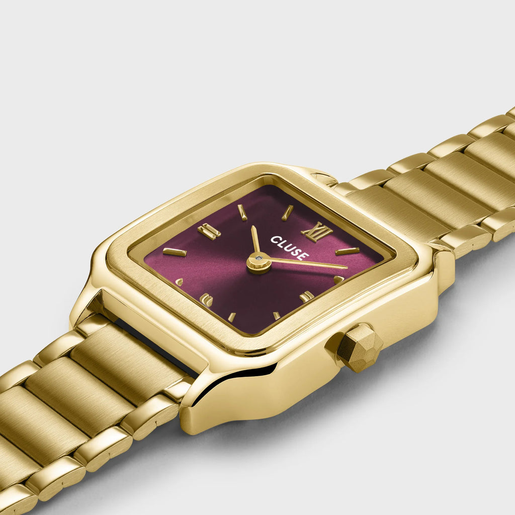 Gift Box Gracieuse Petite Watch Steel, Dark Cherry & Braided Snake Bracelet, Gold Colour