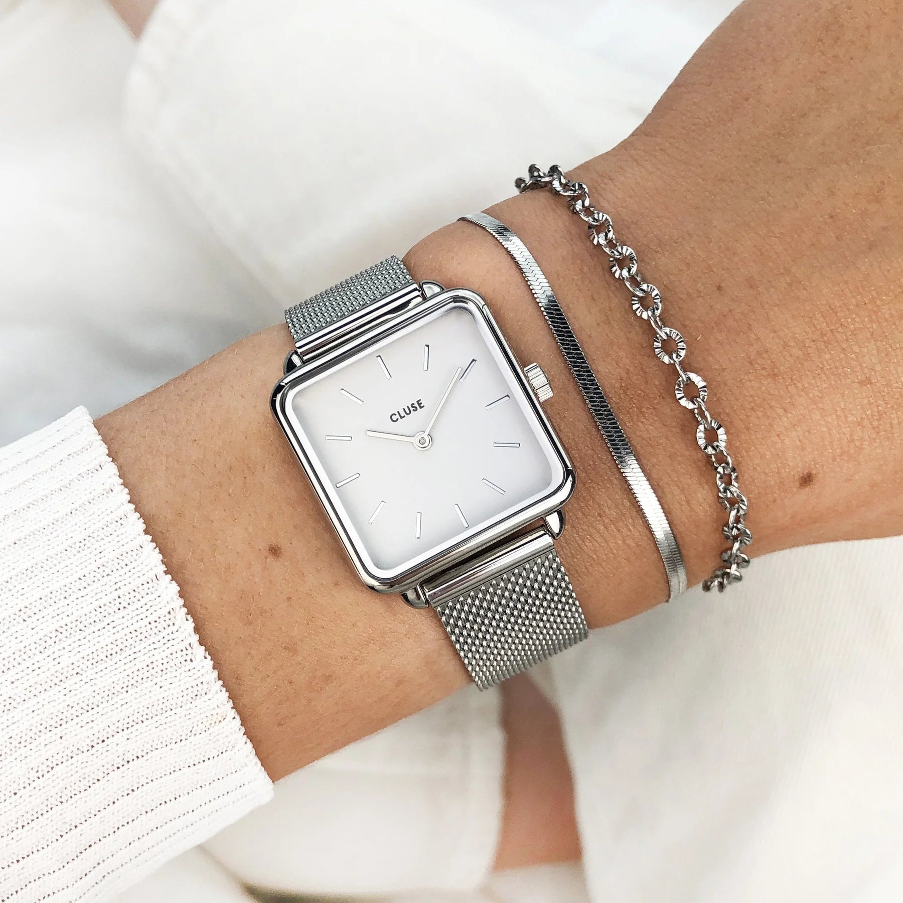 Cluse La Tetragone silver mesh/white CW0101207003