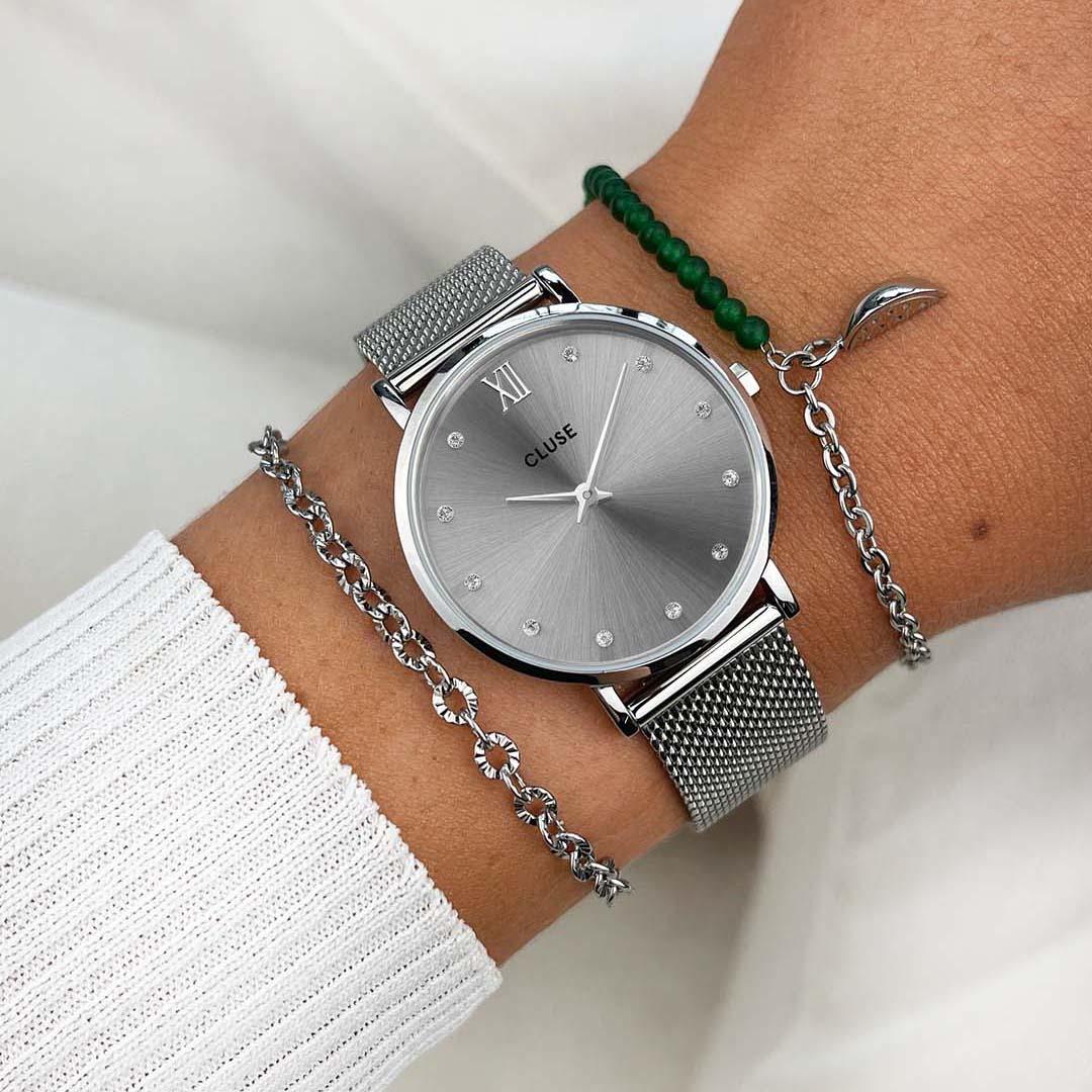 CLUSE - Minuit Mesh crystals, grey. siler colour CW10203