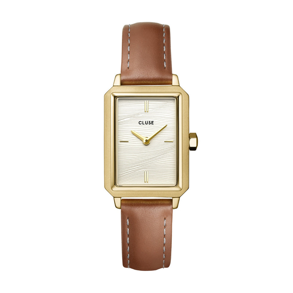 Cluse Fluette Leather Nutshell, Sand Texture White, Gold CW11515