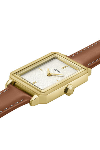 Cluse Fluette Leather Nutshell, Sand Texture White, Gold CW11515