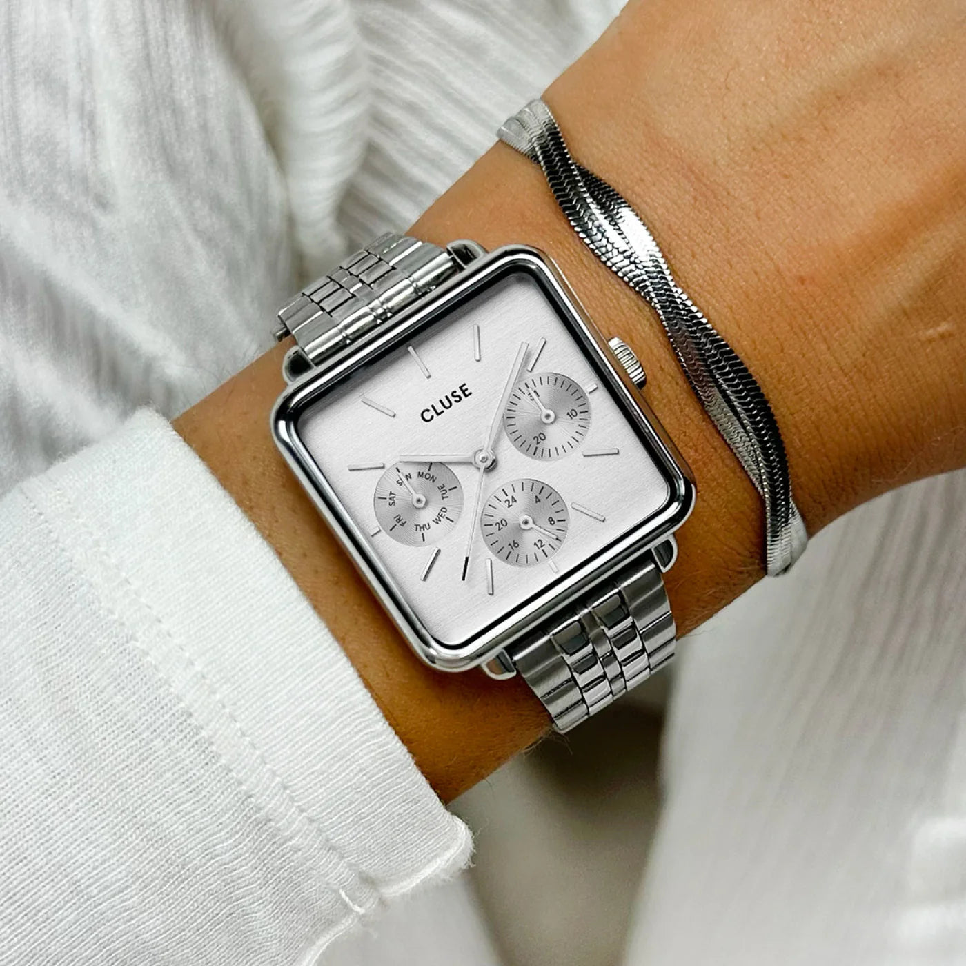 Cluse La Tetragone Multifunction Full Silver Link CW13802