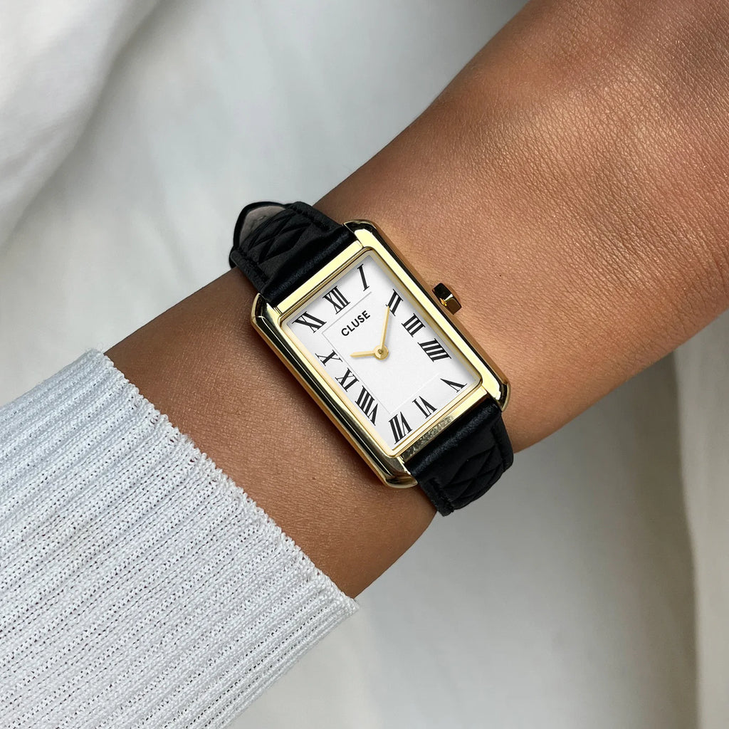Belisenna Watch Leather, Black Quilted, Gold Colour