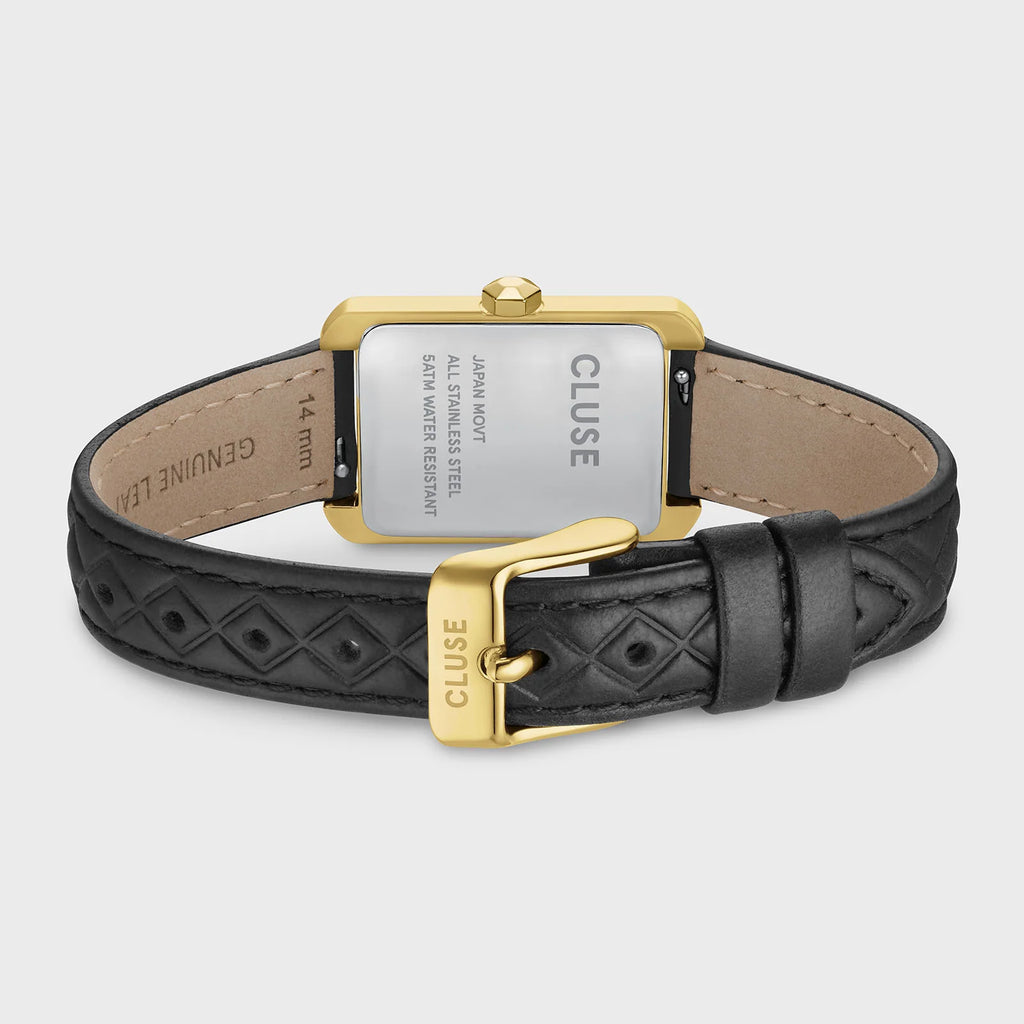 Belisenna Watch Leather, Black Quilted, Gold Colour