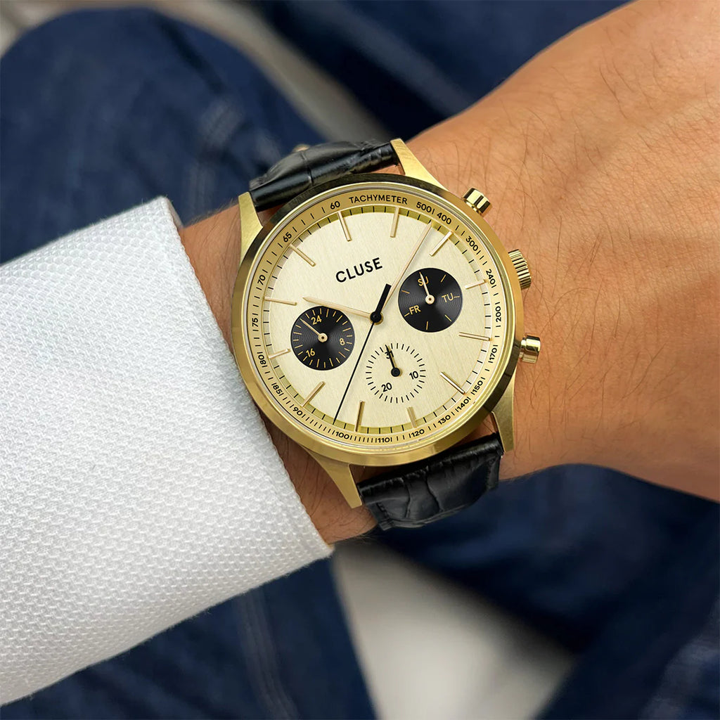 CLUSE Antheor Multifunction Gold Gold/Black Leather CW21005