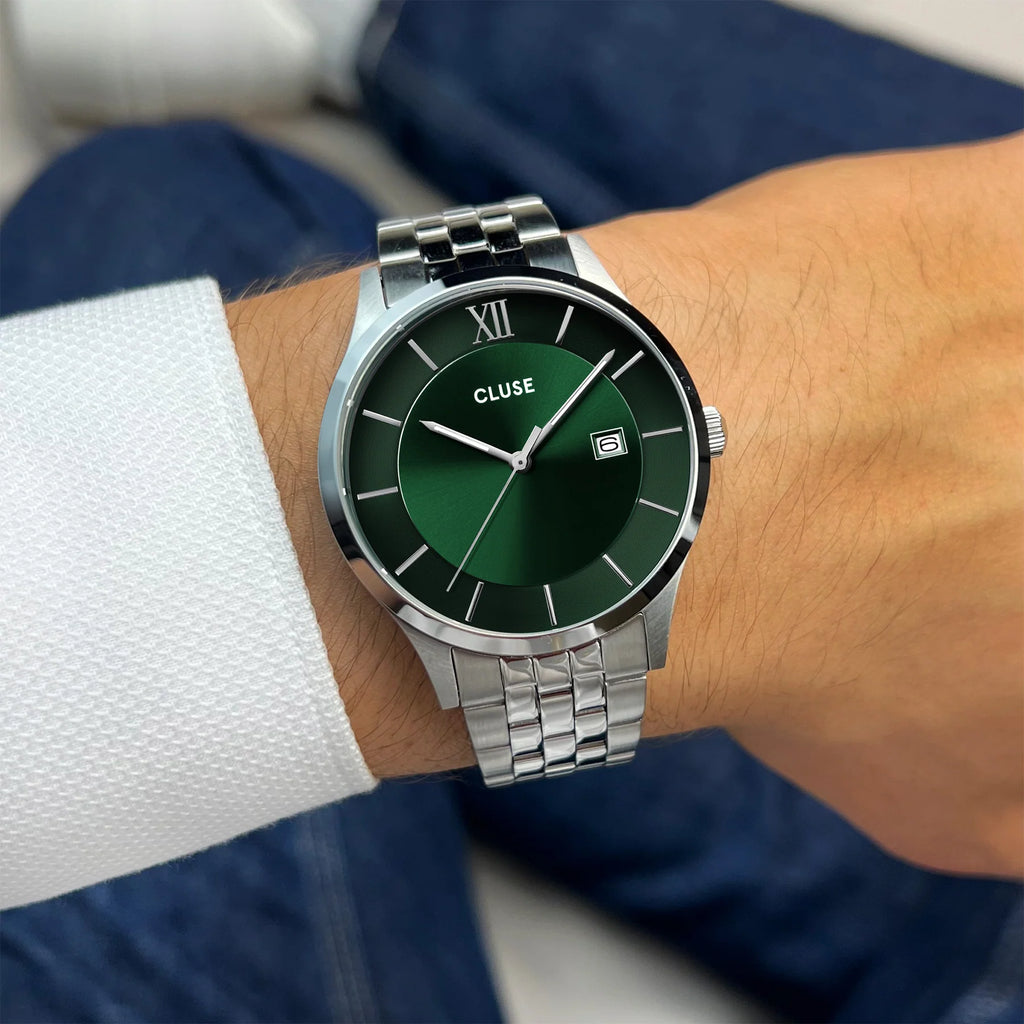 CLUSE Aravis Green/Silver Steel Link