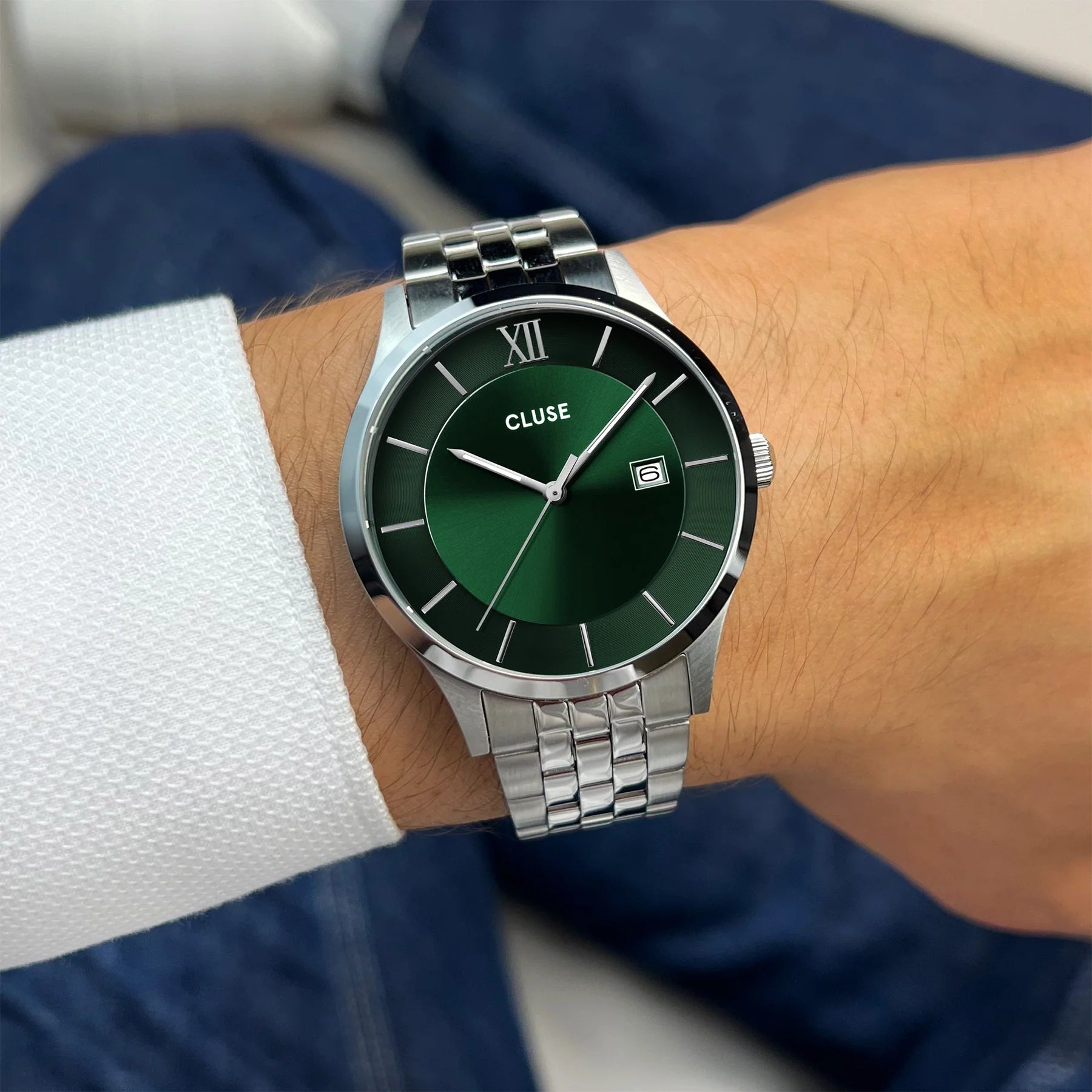 CLUSE Aravis Green/Silver Steel Link