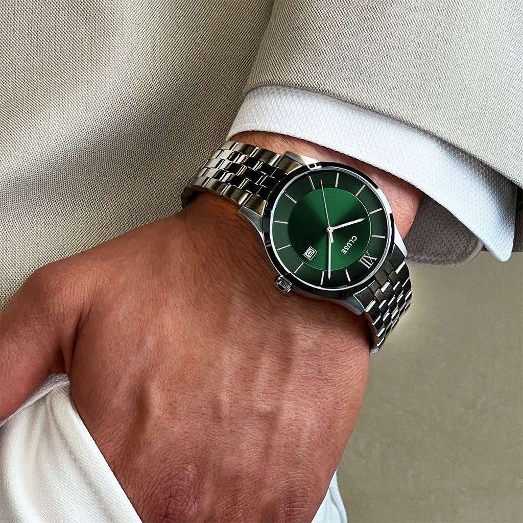 CLUSE Aravis Green/Silver Steel Link