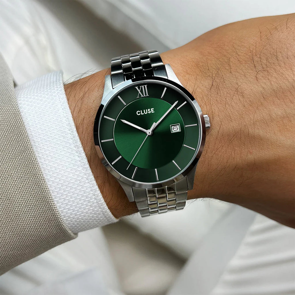CLUSE Aravis Green/Silver Steel Link