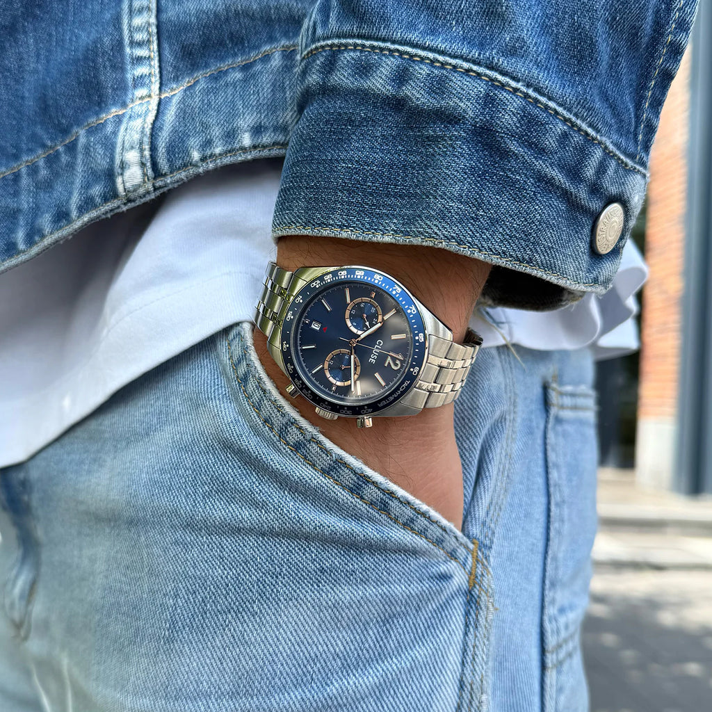 Aravis Dual Timer Watch Steel, Blue, Silver Colour