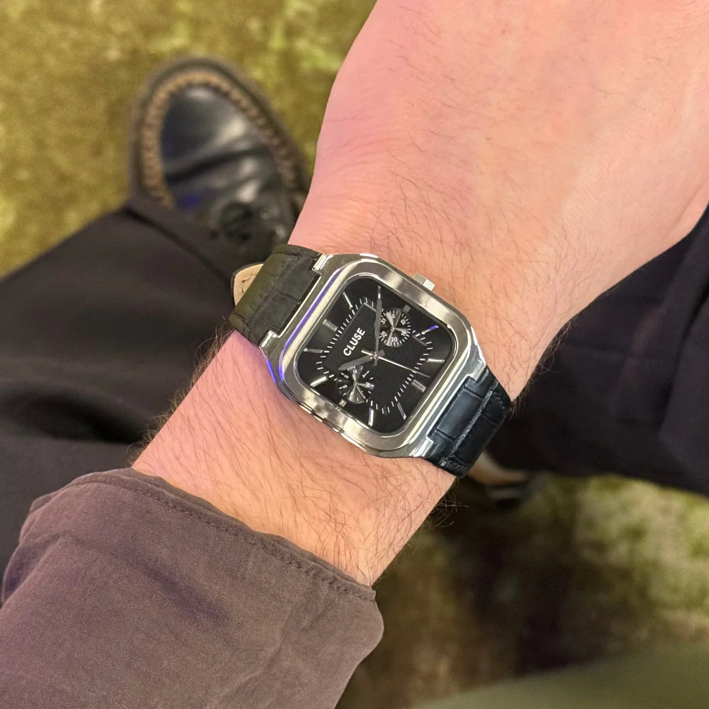 Quadrus Multifunction Watch Leather, Black, Silver Colour