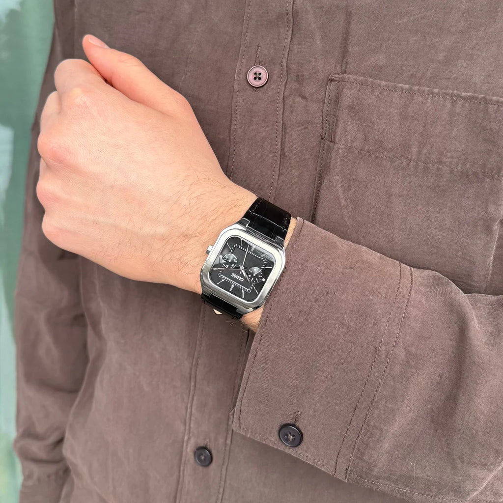 Quadrus Multifunction Watch Leather, Black, Silver Colour