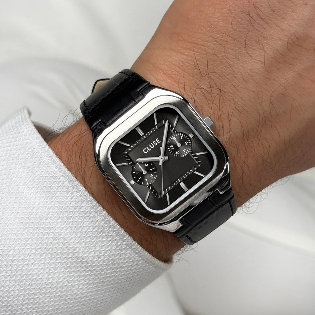 Quadrus Multifunction Watch Leather, Black, Silver Colour