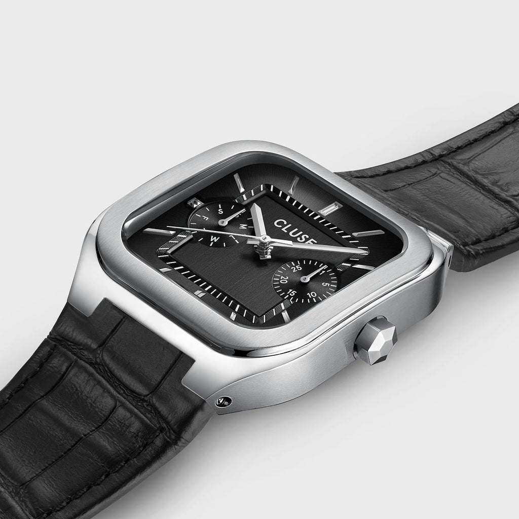 Quadrus Multifunction Watch Leather, Black, Silver Colour