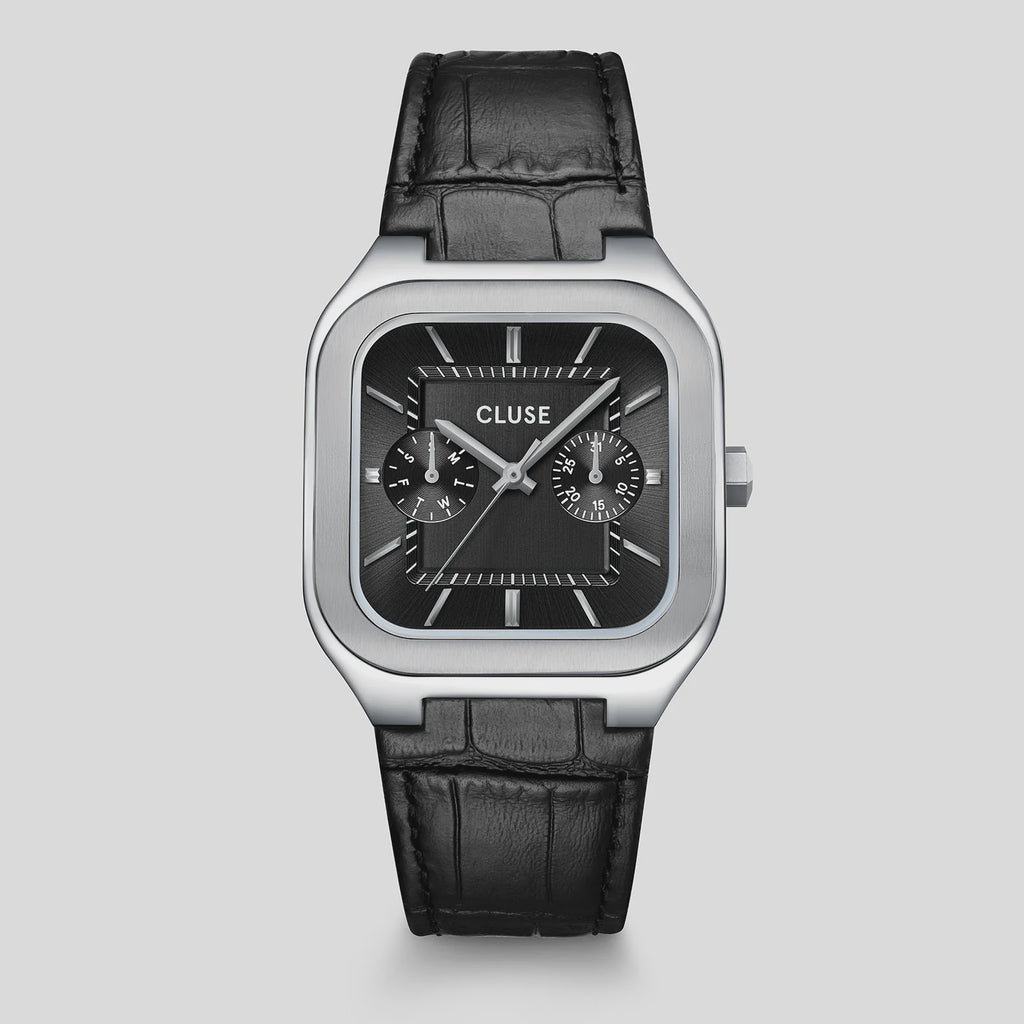 Quadrus Multifunction Watch Leather, Black, Silver Colour