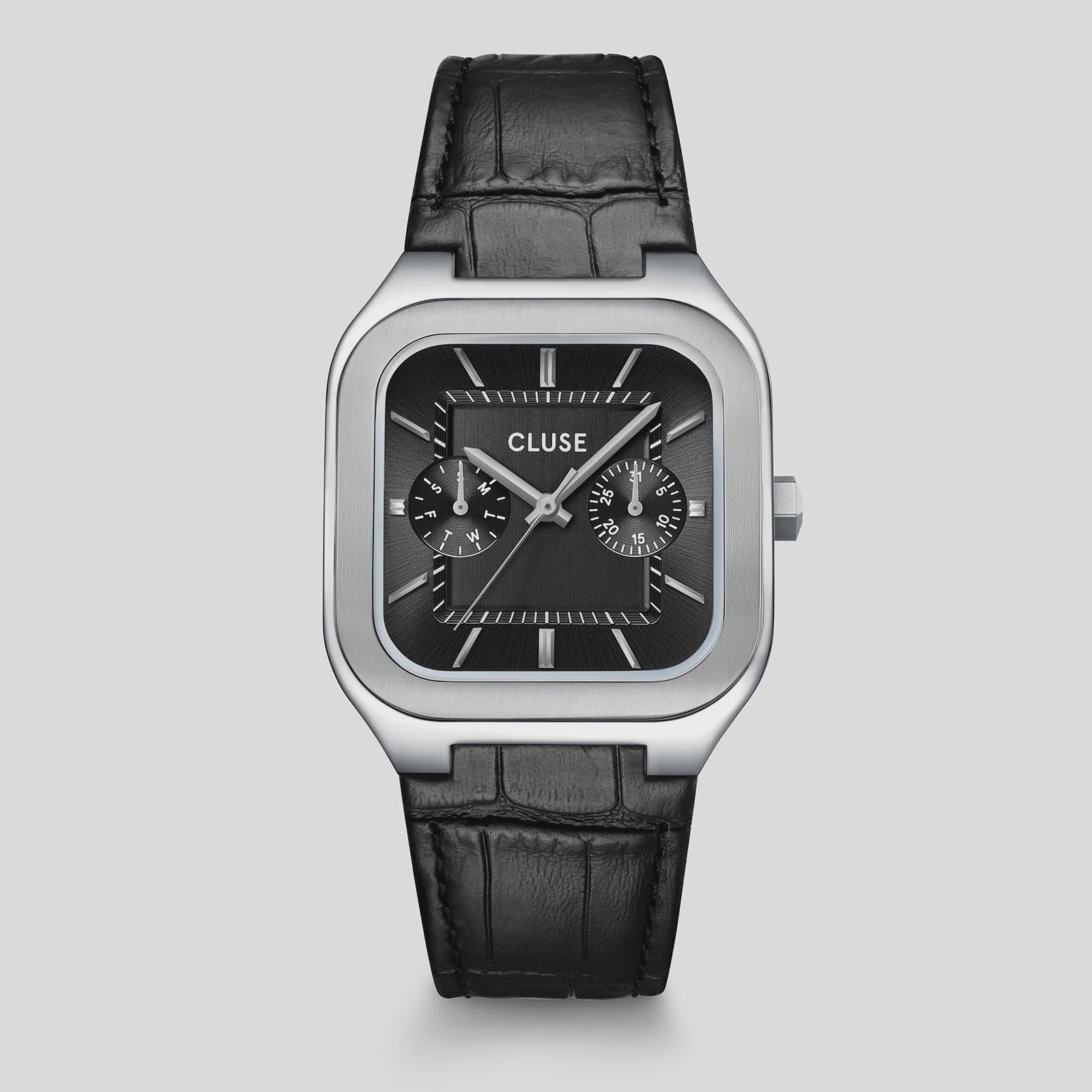 Quadrus Multifunction Watch Leather, Black, Silver Colour