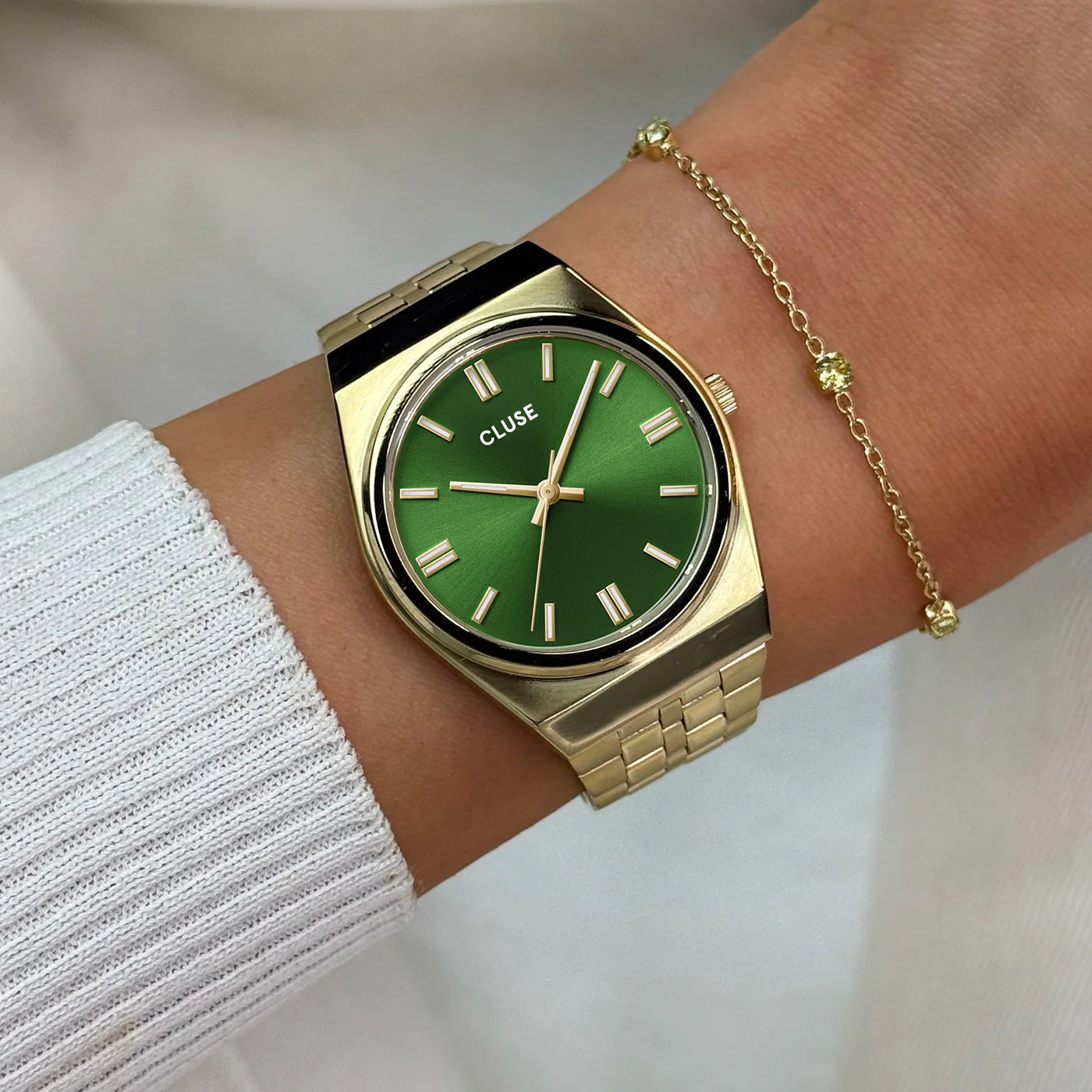 CLUSE Retro 70's Steel Gold Link/Forest Green
