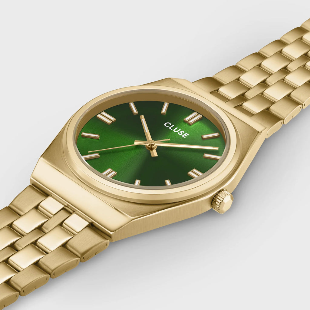 CLUSE Retro 70's Steel Gold Link/Forest Green