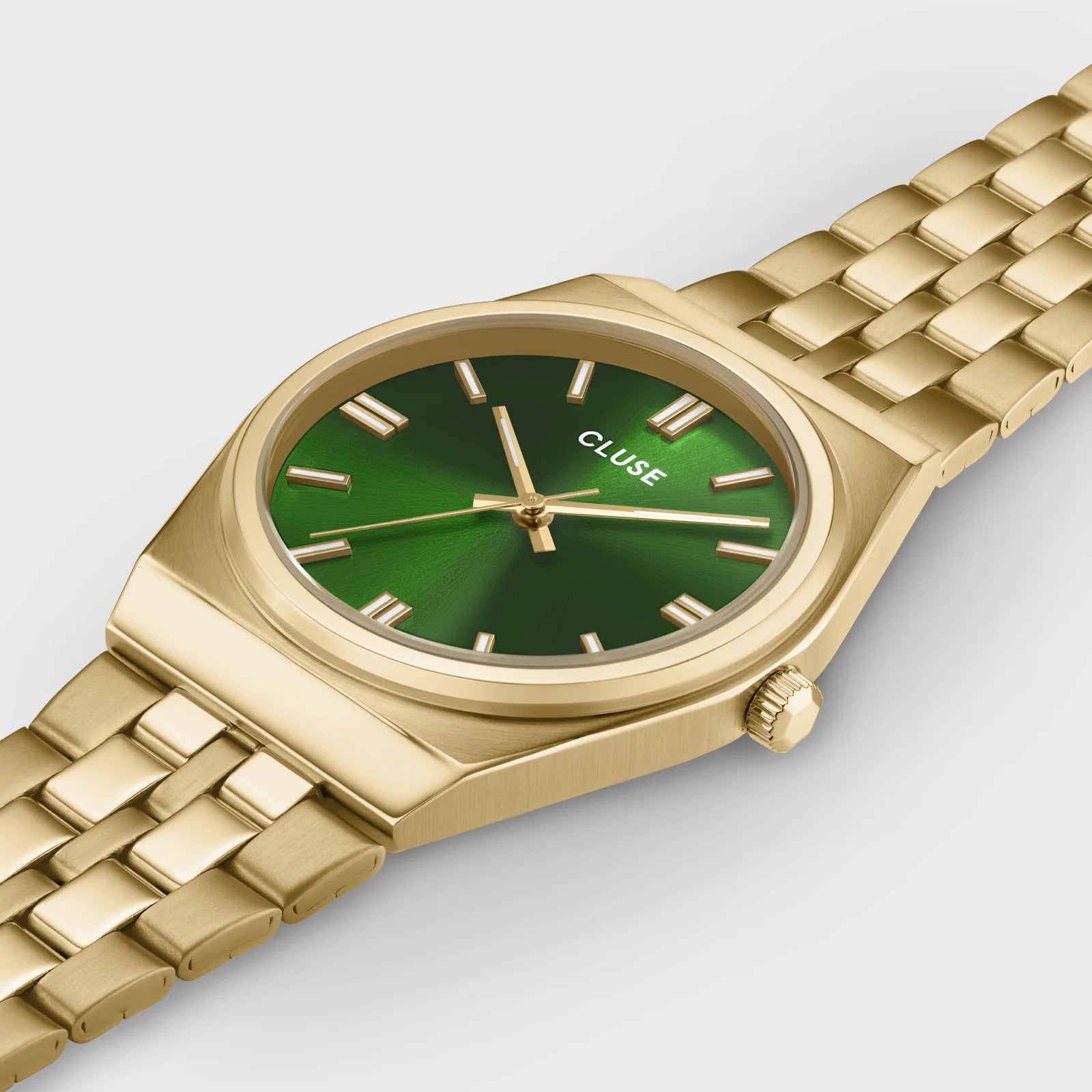 CLUSE Retro 70's Steel Gold Link/Forest Green