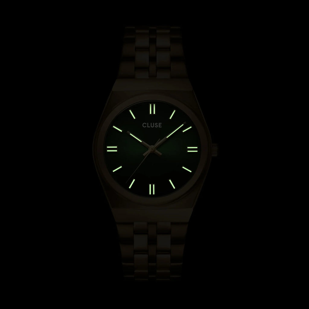 CLUSE Retro 70's Steel Gold Link/Forest Green