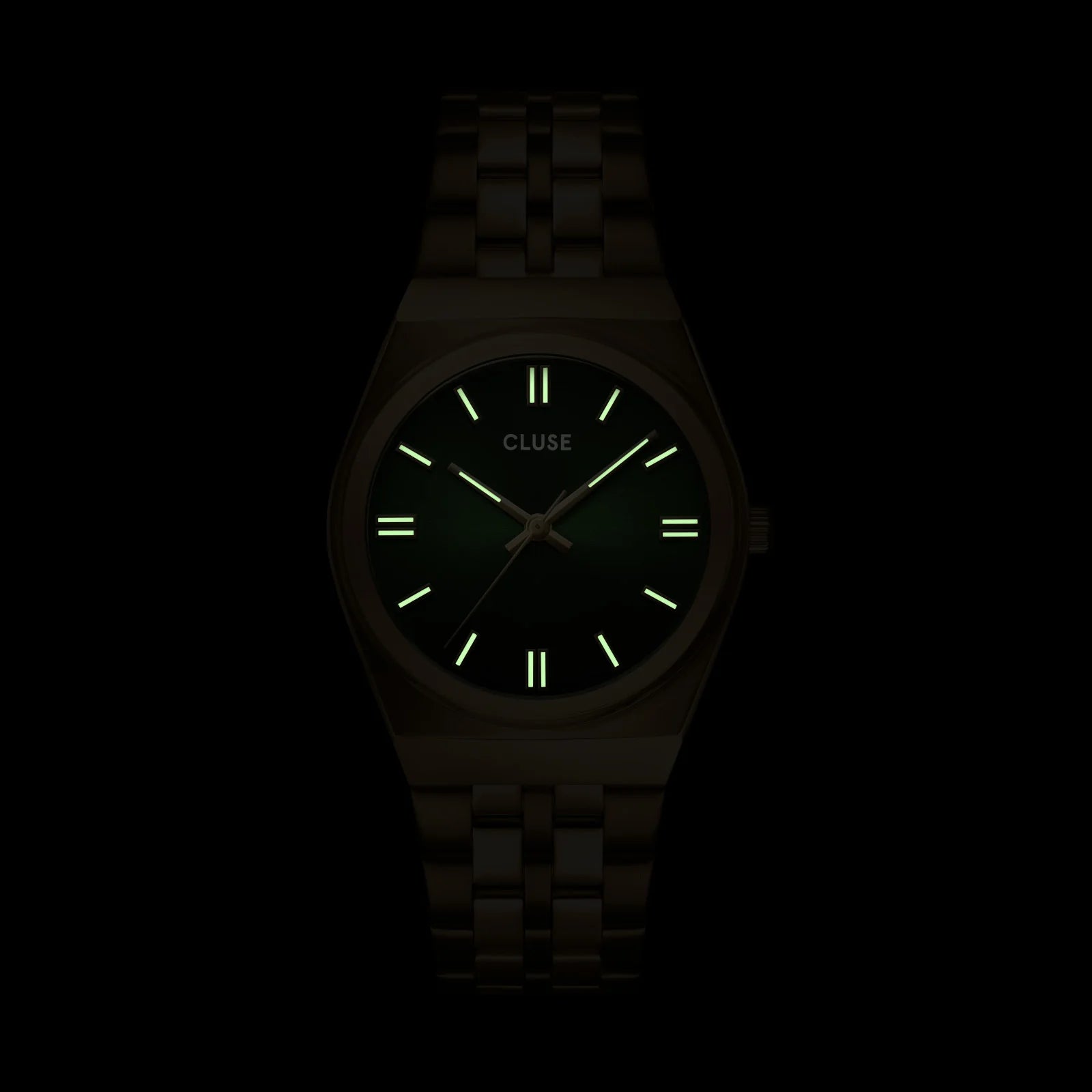 CLUSE Retro 70's Steel Gold Link/Forest Green