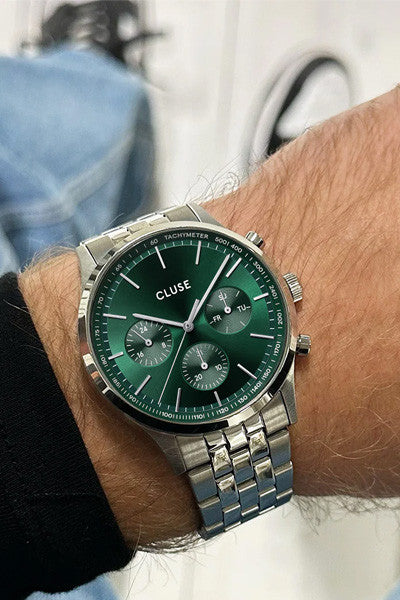 CLUSE - Antheor Multifunction green/silver steel link CW21002