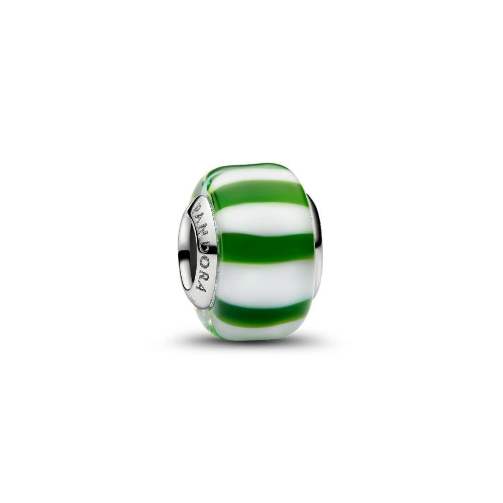 Platinum-plated charm with green and white Murano 735071C02