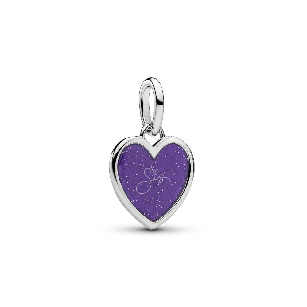 Engravable heart platinum-plated dangle with purpl 735088C02