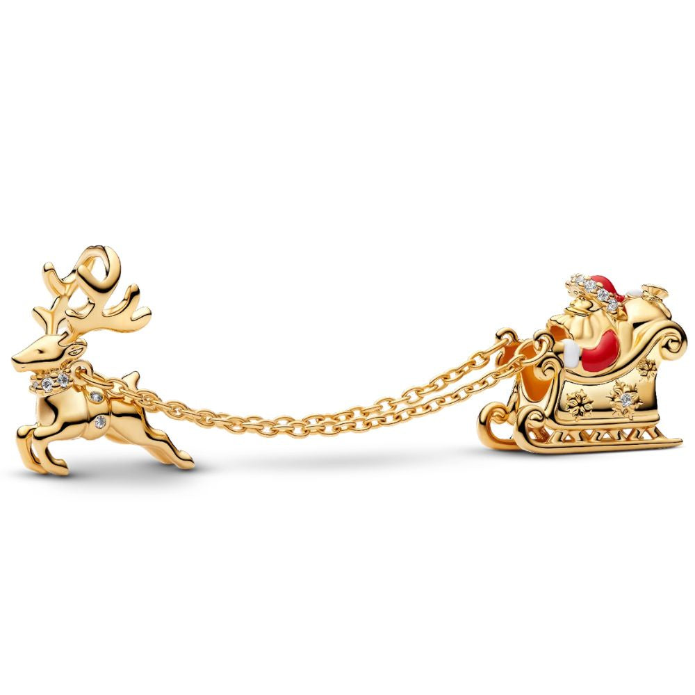 Santa sleigh 14k gold-plated charm with clear cubi 765056C01