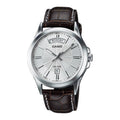 Casio Analogue, Silver Face, Brown Leather Band MTP1381L-7A
