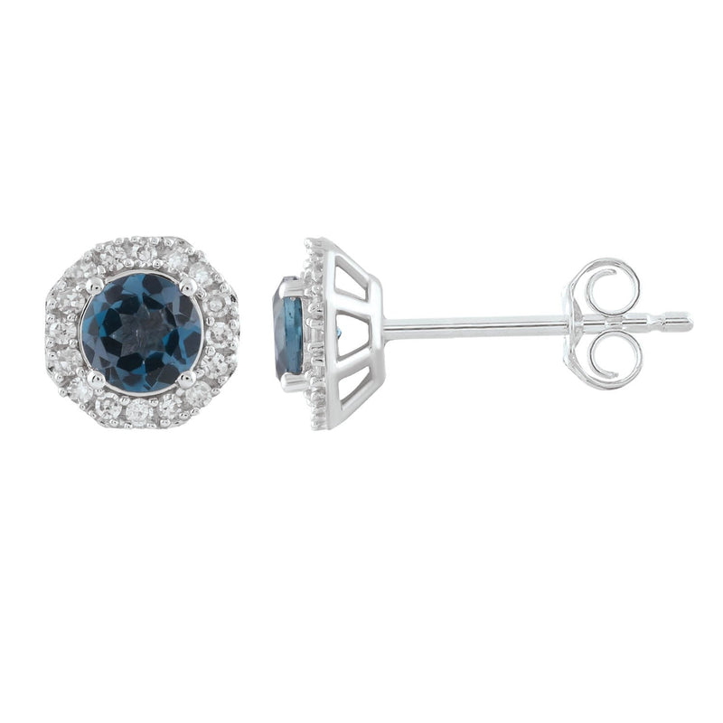 9ct White Gold 0.20ct Diamond London Blue Topaz Earrings