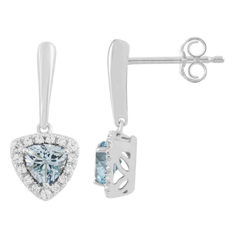 9ct White Gold 0.20ct Diamond Aquamarine Earrings