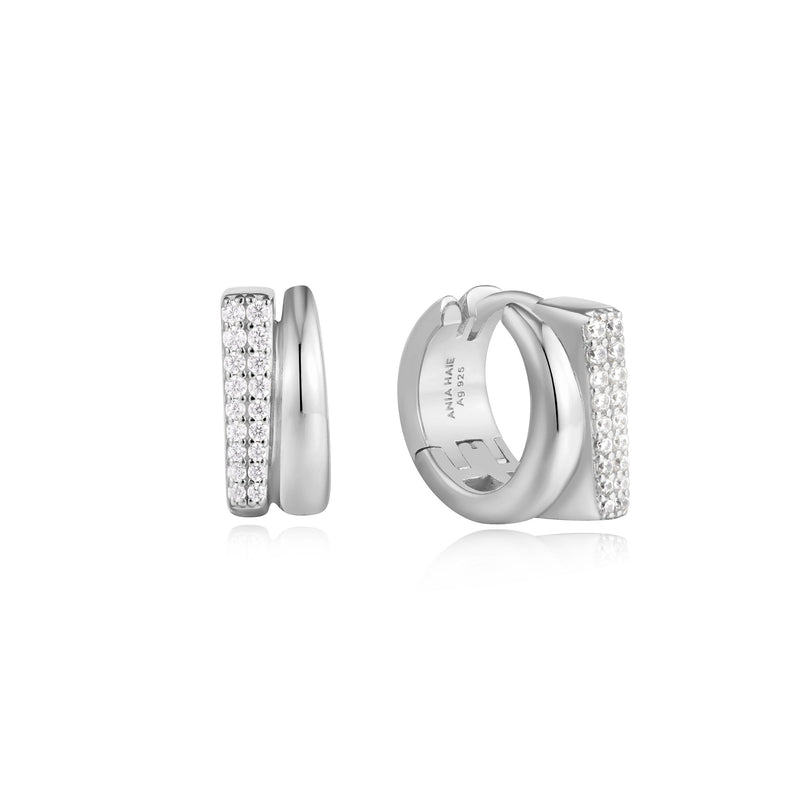 Ania Haie Silver Pave Double Huggie Hoop Earrings