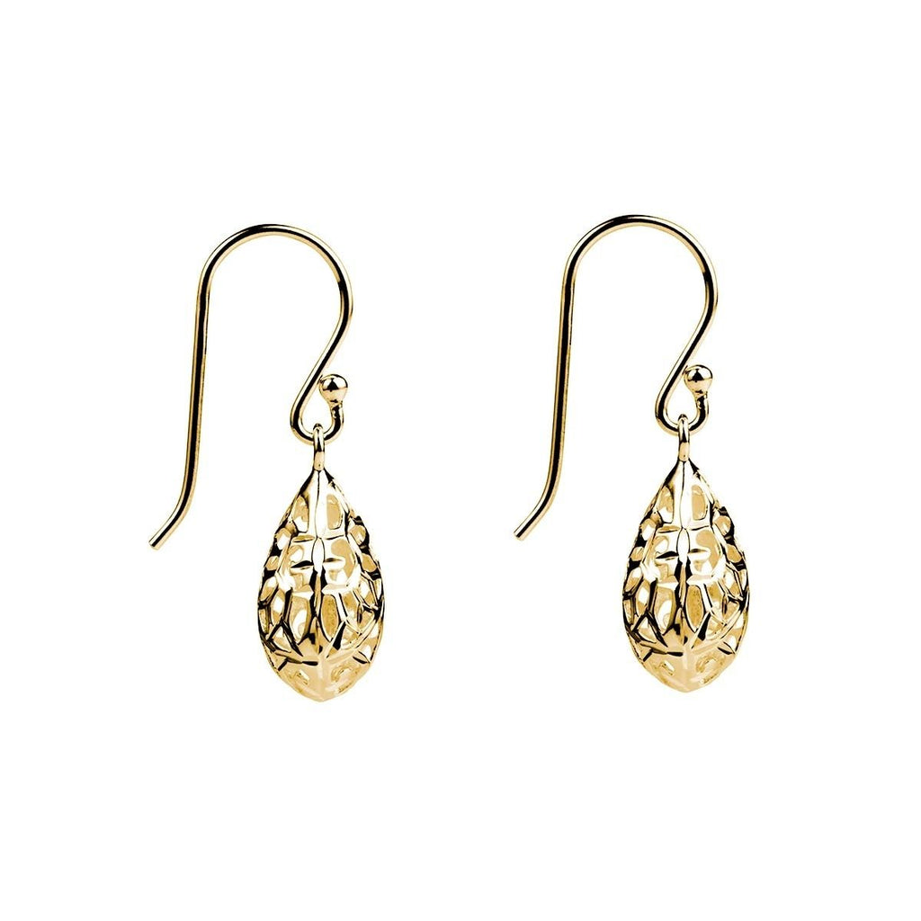 10x24mm yellow gold (14k 1mc) plated silver cutout teadrop on hook E3534