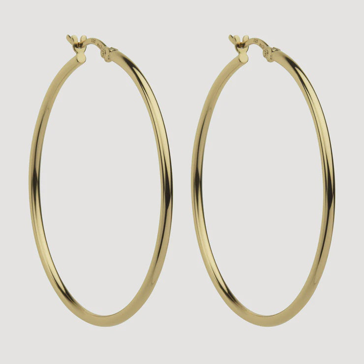 Simple Gold Tone Sterling Silver 45mm Hoop Earrings Yellow Gold Plated E5464