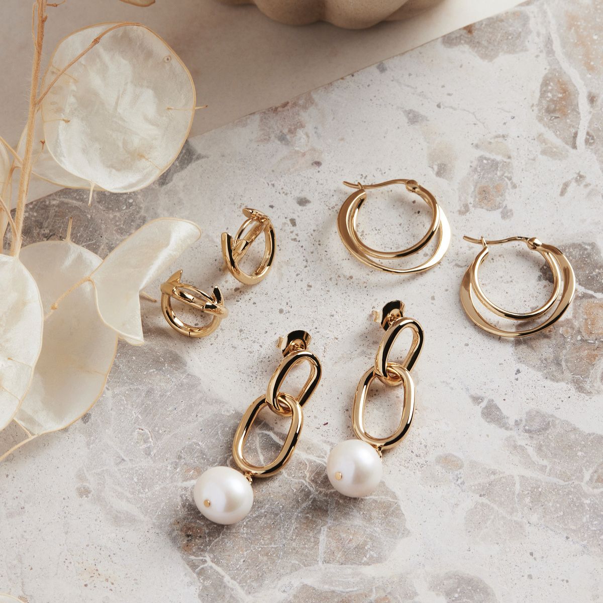 NAJO  Sea Nymph Yellow Gold and Pearl Drop Earrings E7124