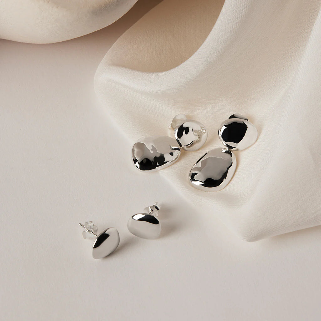 NAJO Double Pebblet Silver Stud Earrings E7136