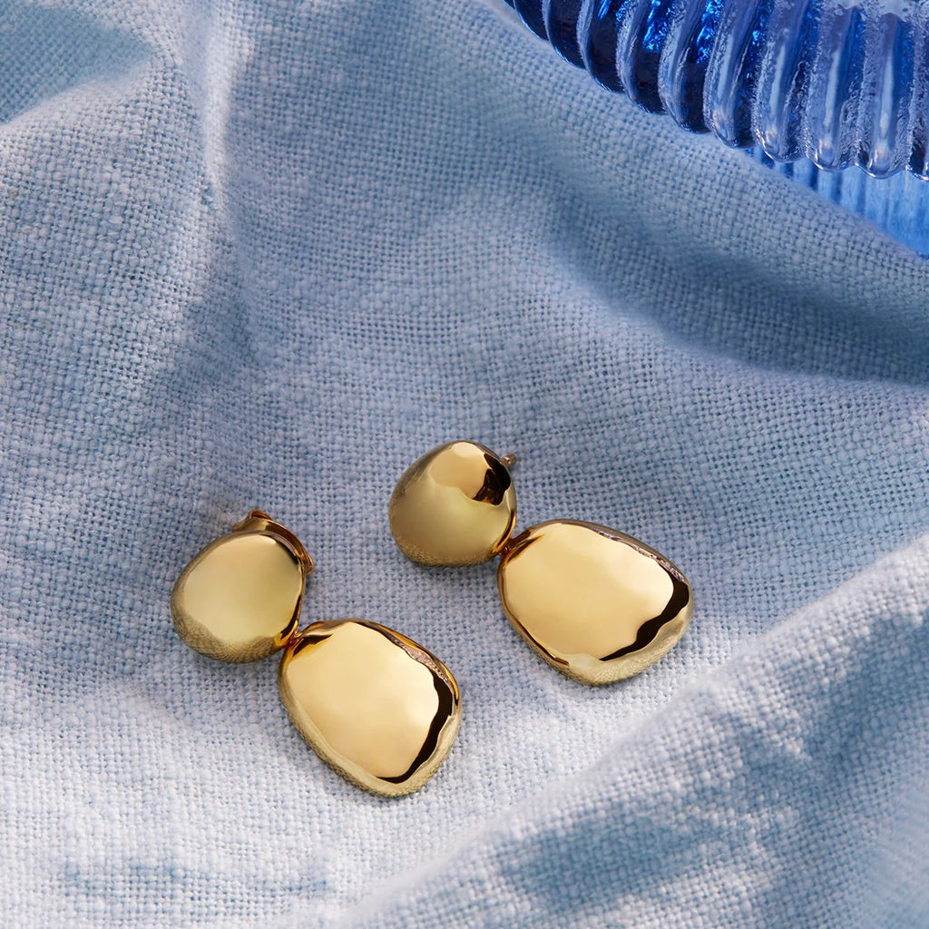 NAJO Double Pebblet Yellow Gold Stud Earrings E7137