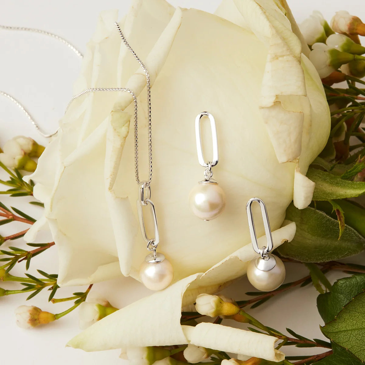 The Enchantress Pearl Drop Stud Earrings Silver E7169